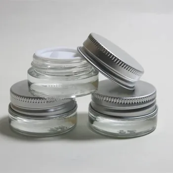 5g, skaidraus stiklo grietinėlės indelį su sidabro aliuminio dangteliu, 5 gramo kosmetikos indelį,pakavimo mėginio/akių kremas,5g mini stiklo butelis