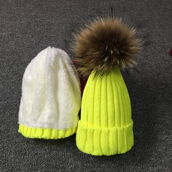 Cllikko Žiemos skrybėlę Vaikams Amžiaus 1-18 Trikotažo Beanie Aukštos kokybės žiemos kūdikių skrybėlę vaikams kailio Pom Pom Skrybėlės, mergaitėms ir berniukams