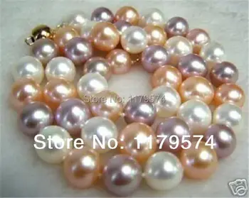 Didmeninė ir mažmeninė produkto gražus 8MM mišrios spalvos gėlavandenių perlų shell mazgas Ilgi Karoliai Dovanos Moterims 18inch WJ334