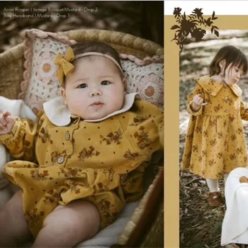 EnkeliBB Baby Girl Gėlių Modelis ilgomis Rankovėmis Romper Wawa prekės Puikus Peter Pan Apykaklės Drabužius Kūdikiams Onesie Pavasario Drabužių