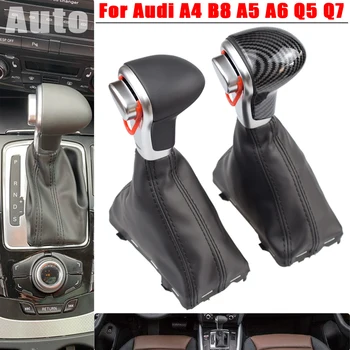Tinka Audi A4 A5 A6 Q5 Q7 B8 Automatinė Black&Anglies pluošto Pavarų Perjungimo Jungiklis Svirties Rankenėlę Gaiter Įkrovos Odos Padengti Atveju Apykaklės