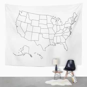 Valstybės Tuščią Kontūro Žemėlapį JAV, Jungtinės Linijos, Baltas Gobelenas Namų Dekoro Sienos Kabo Gyvenimo Kambario, Miegamasis Bendrabučio 60x80 Cm