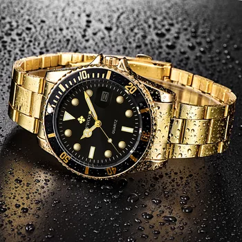 WWOOR Prekės Vyrų Laikrodžiai 2021 Luxury Gold Black Watch Vyrų Sportas, Nardymas Kvarco Riešo Žiūrėti Auto Data Vandeniui Relogio Masculino
